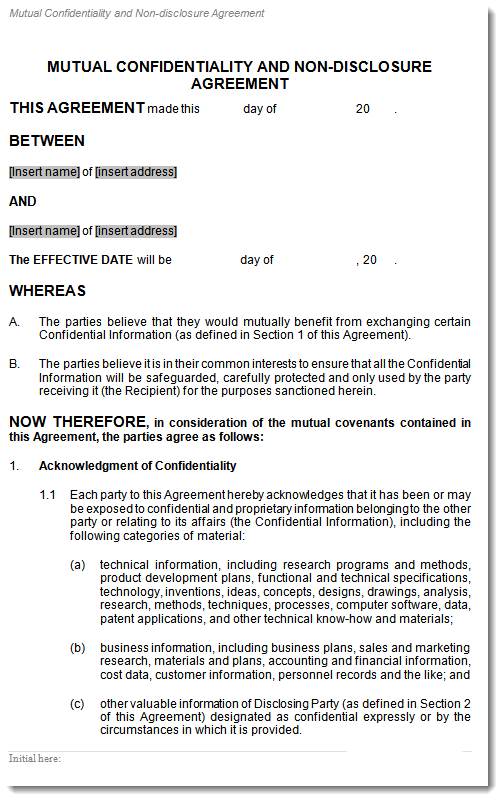 Confidentiality Agreement In Word