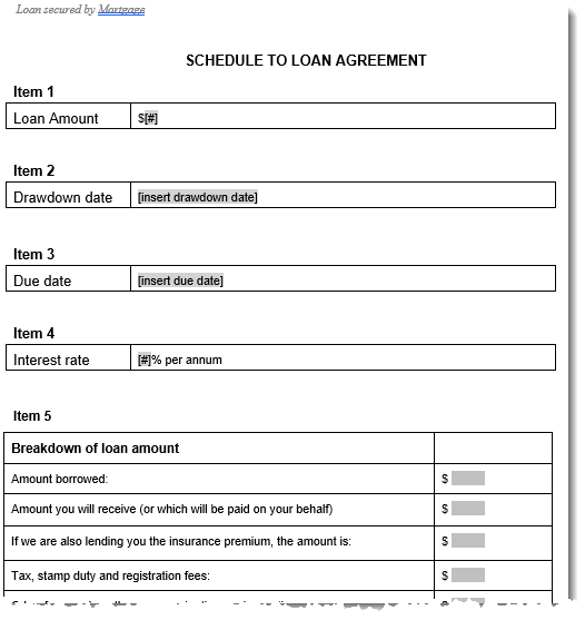 loan secured by mortgage schedule page partial sample