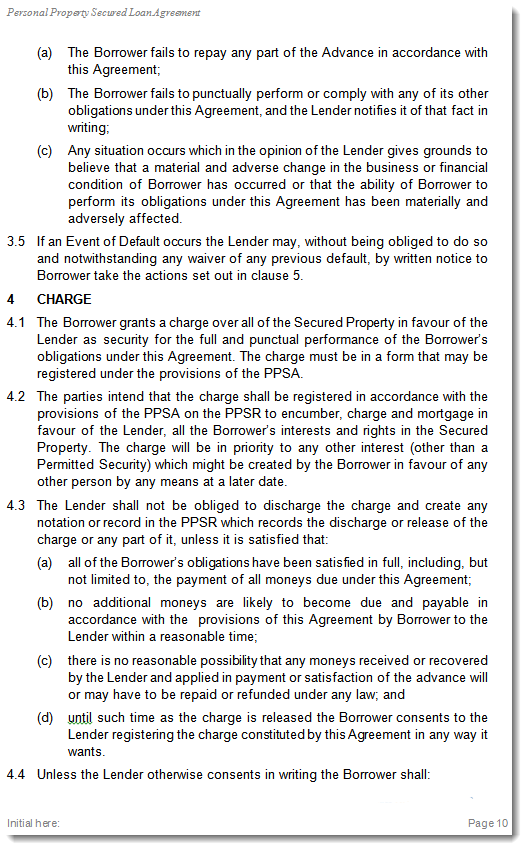 Sample 3 operative part loan agreement PPSR